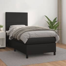 Pat box spring cu saltea, negru, 90x190 cm, piele ecologică