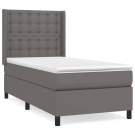 Pat box spring cu saltea, gri, 90x190 cm, piele ecologică, 2 image