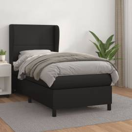 Pat box spring cu saltea, negru, 90x190 cm, piele ecologică