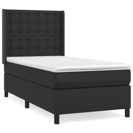 Pat box spring cu saltea, negru, 90x190 cm, piele ecologică, 2 image