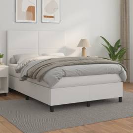 Pat box spring cu saltea, alb, 140x190 cm, piele ecologică