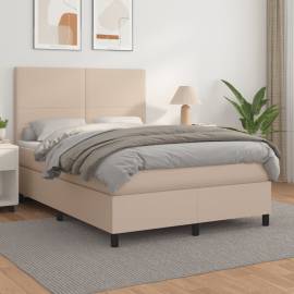 Pat box spring cu saltea, cappuccino, 140x190cm piele ecologică