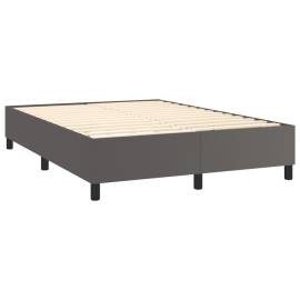 Pat box spring cu saltea, gri, 140x190 cm, piele ecologică, 4 image