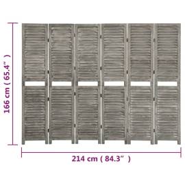 Separator cameră cu 6 panouri, gri, 214x166 cm, lemn masiv, 7 image