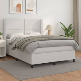 Pat box spring cu saltea, alb, 140x190 cm, piele ecologică