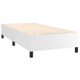 Pat box spring cu saltea, alb, 90x190 cm, piele ecologică, 4 image