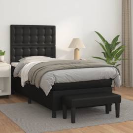 Pat box spring cu saltea, negru, 100x200 cm, piele ecologică