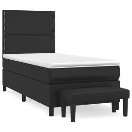 Pat box spring cu saltea, negru, 90x190 cm, piele ecologică, 2 image