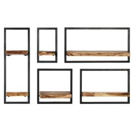 Set rafturi de perete 5 piese, lemn masiv de acacia și oțel, 2 image