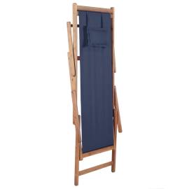 Scaun de plajă pliabil, albastru, textil și cadru din lemn, 6 image