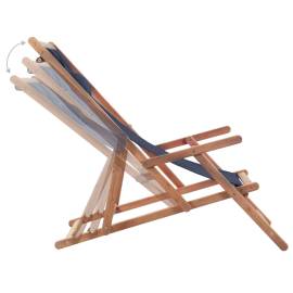 Scaun de plajă pliabil, albastru, textil și cadru din lemn, 5 image