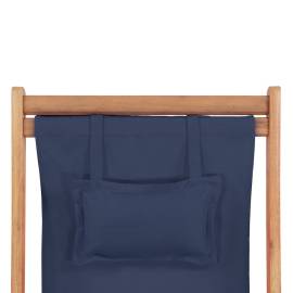 Scaun de plajă pliabil, albastru, textil și cadru din lemn, 7 image