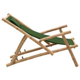 Scaun pliabil, verde, bambus și pânză, 4 image