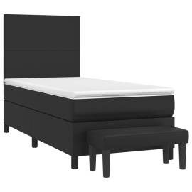 Pat box spring cu saltea, negru, 90x190 cm, piele ecologică, 3 image