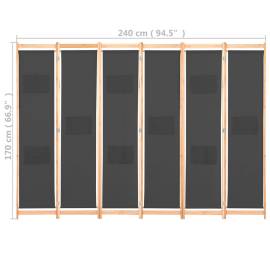 Paravan cameră, 6 panouri, gri, 240x170 x4 cm, material textil, 8 image