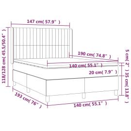 Pat box spring cu saltea, gri deschis, 140x190 cm, catifea, 7 image