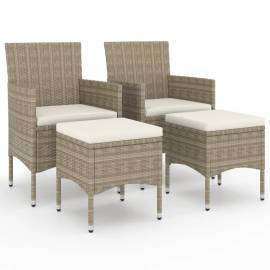 Set cu scaun de grădină și taburet, 4 piese, bej, poliratan, 2 image