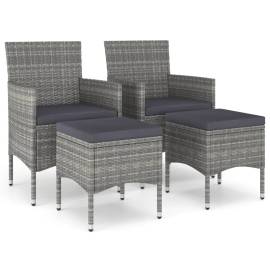 Set cu scaun de grădină și taburet, 4 piese, gri, poliratan, 2 image