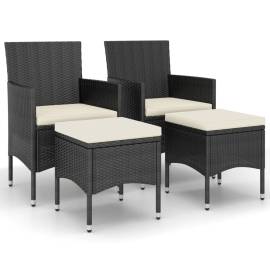 Set cu scaun de grădină și taburet, 4 piese, negru, poliratan, 2 image