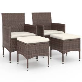 Set scaune de grădină și taburet, 4 piese, maro, poliratan, 2 image