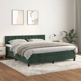 Pat box spring cu saltea, verde închis, 160x200 cm, catifea