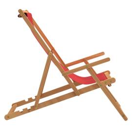 Scaun de plajă pliabil, roșu, lemn masiv de tec, 4 image