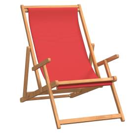 Scaun de plajă pliabil, roșu, lemn masiv de tec, 2 image