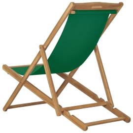 Scaun de plajă pliabil, verde, lemn masiv de tec, 4 image