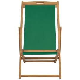 Scaun de plajă pliabil, verde, lemn masiv de tec, 2 image