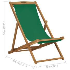Scaun de plajă pliabil, verde, lemn masiv de tec, 8 image