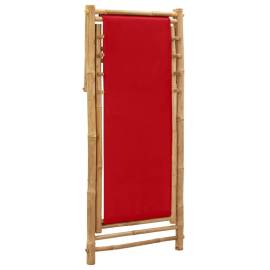 Scaun pliabil, roșu, bambus și pânză, 6 image