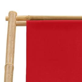 Scaun pliabil, roșu, bambus și pânză, 7 image