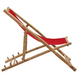 Scaun pliabil, roșu, bambus și pânză, 3 image