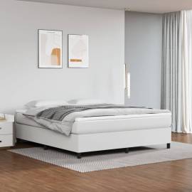 Pat box spring cu saltea, alb, 160x200 cm, piele ecologică