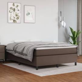 Pat box spring cu saltea, maro, 140x190 cm, piele ecologică