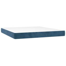 Pat box spring cu saltea, albastru închis, 160x200 cm, catifea, 5 image