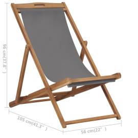Scaun de plajă pliabil, gri, lemn masiv de tec, 8 image