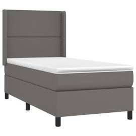 Pat box spring cu saltea, gri, 80x200 cm, piele ecologică, 4 image