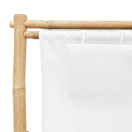 Scaun pliabil, alb crem, bambus și pânză, 7 image