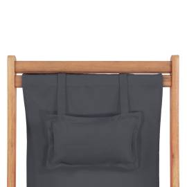 Scaun de plajă pliabil, gri, textil și cadru din lemn, 7 image
