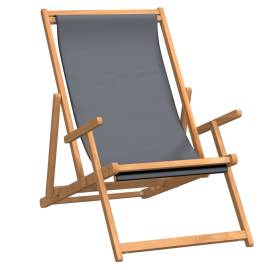 Scaun de plajă pliabil, gri, lemn masiv de tec, 2 image