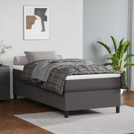 Pat box spring cu saltea, gri, 80x200 cm, piele ecologică