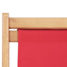Scaun de plajă pliabil, roșu, textil și cadru din lemn, 7 image