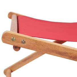 Scaun de plajă pliabil, roșu, textil și cadru din lemn, 8 image