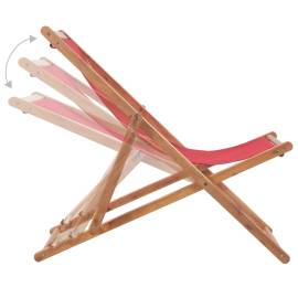 Scaun de plajă pliabil, roșu, textil și cadru din lemn, 6 image