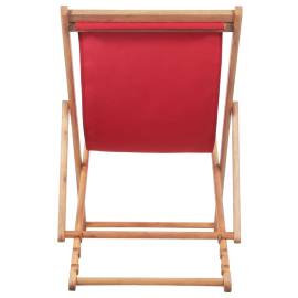Scaun de plajă pliabil, roșu, textil și cadru din lemn, 4 image