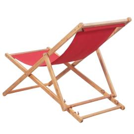 Scaun de plajă pliabil, roșu, textil și cadru din lemn, 3 image