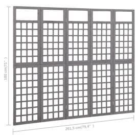 Separator cameră cu 5 panouri gri 201,5x180 cm nuiele lemn brad, 6 image