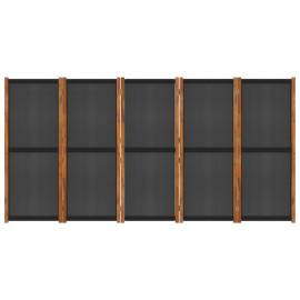 Paravan de cameră cu 5 panouri, negru, 350x180 cm, 6 image