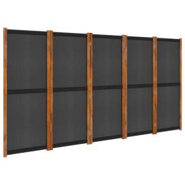 Paravan de cameră cu 5 panouri, negru, 350x180 cm, 2 image